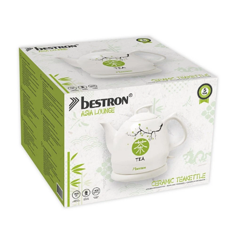 Bestron DTP800A Asia Lounge Keramische Waterkoker 0.8L 1800 Watt Wit/Groen 2 Bestron DTP800A Asia Lounge Keramische Waterkoker 0.8L 1800 Watt Wit/Groen - Afbeelding 2