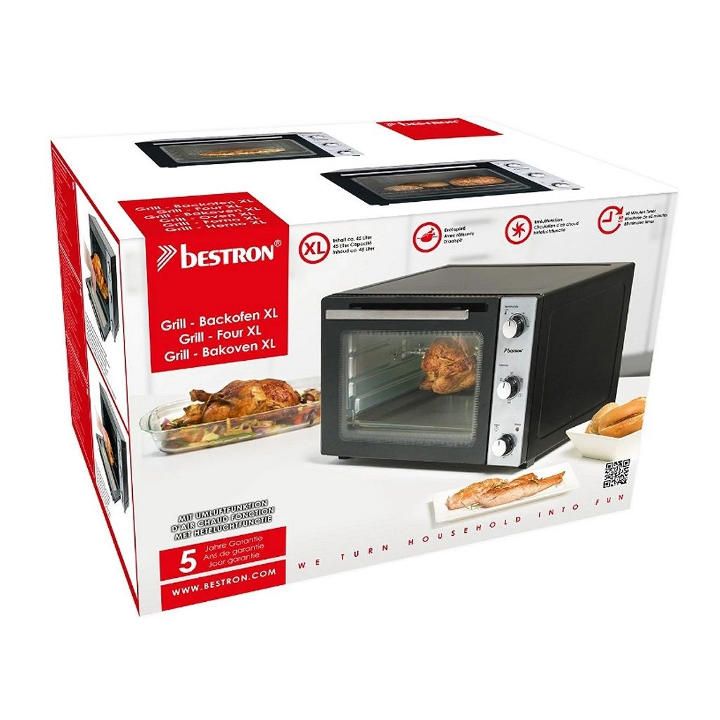 Bestron AOV45 Grill-Bakoven Met Hetelucht + Draaispit 1800W RVS/Zwart 3 Bestron AOV45 Grill-Bakoven Met Hetelucht + Draaispit 1800W RVS/Zwart - Afbeelding 3
