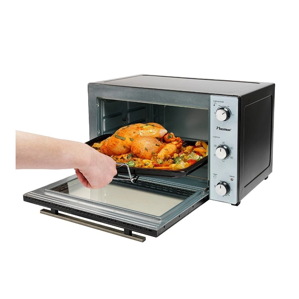 Bestron AOV55 Grill-Bakoven Met Hetelucht + Draaispit 2000W RVS/Zwart 2 Bestron AOV55 Grill-Bakoven Met Hetelucht + Draaispit 2000W RVS/Zwart - Afbeelding 2