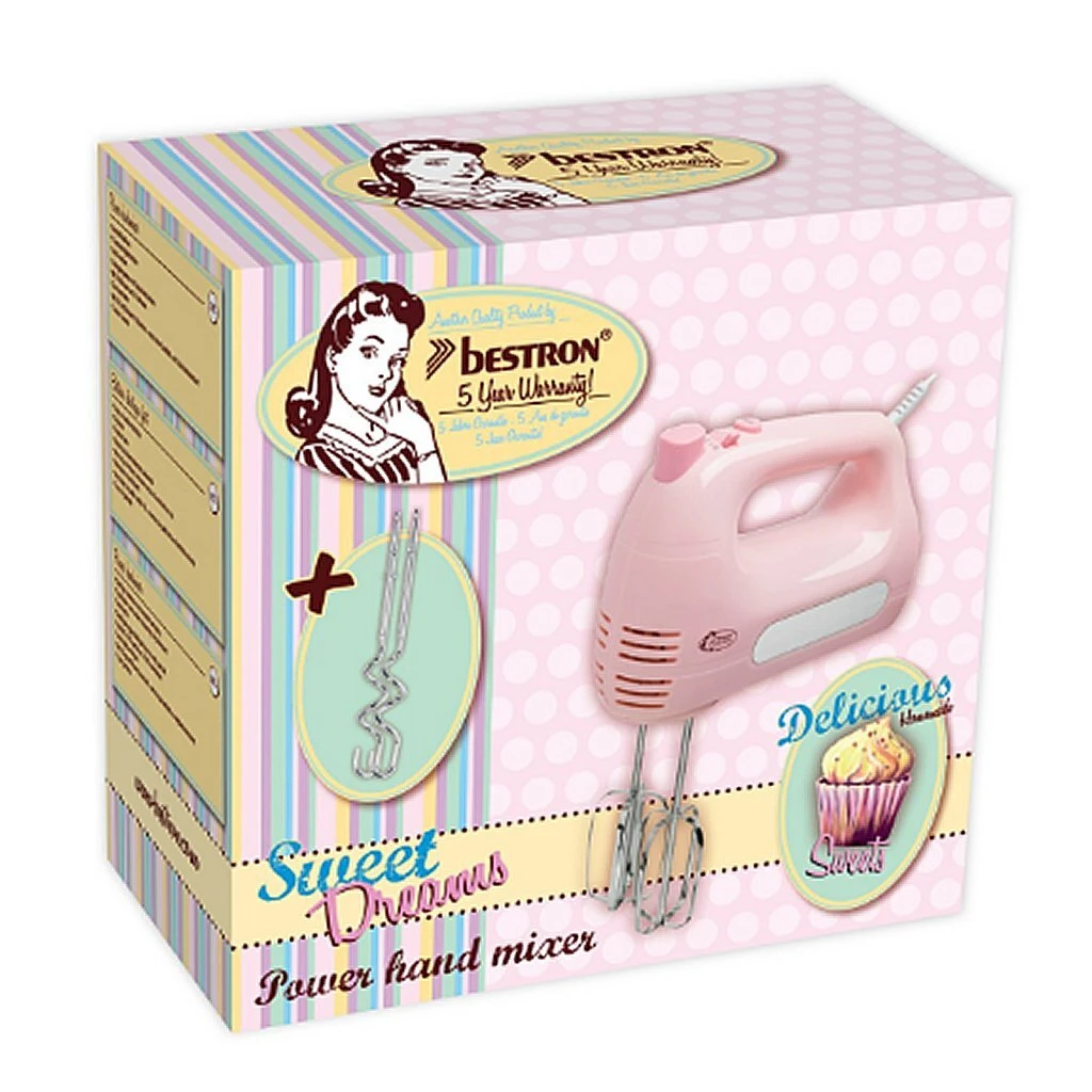 Bestron AHM300P Sweet Dreams Handmixer Roze/Wit 2 Bestron AHM300P Sweet Dreams Handmixer Roze/Wit - Afbeelding 2