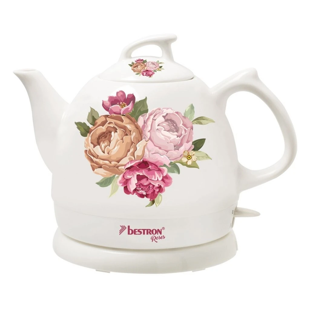 Bestron DTP800RO Roses Keramische Waterkoker 0.8L 1800 Watt Wit/Roze 1 Bestron DTP800RO Roses Keramische Waterkoker 0.8L 1800 Watt Wit/Roze