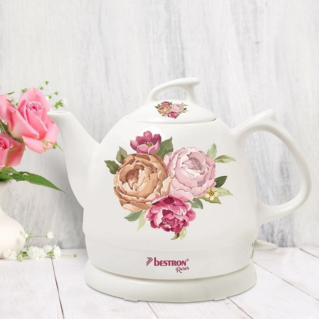 Bestron DTP800RO Roses Keramische Waterkoker 0.8L 1800 Watt Wit/Roze 2 Bestron DTP800RO Roses Keramische Waterkoker 0.8L 1800 Watt Wit/Roze - Afbeelding 2