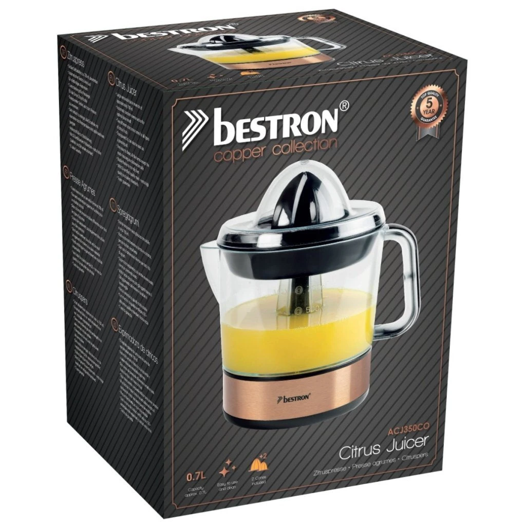 Bestron ACJ350CO Citruspers 0.7L Koper/Transparant 5 Bestron ACJ350CO Citruspers 0.7L Koper/Transparant - Afbeelding 5